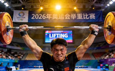 2026年奥运会举重比赛场馆 - 选手举起杠铃的瞬间