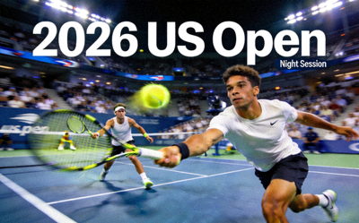 2026年美国网球公开赛夜间比赛 - 灯光下的高速对攻场面